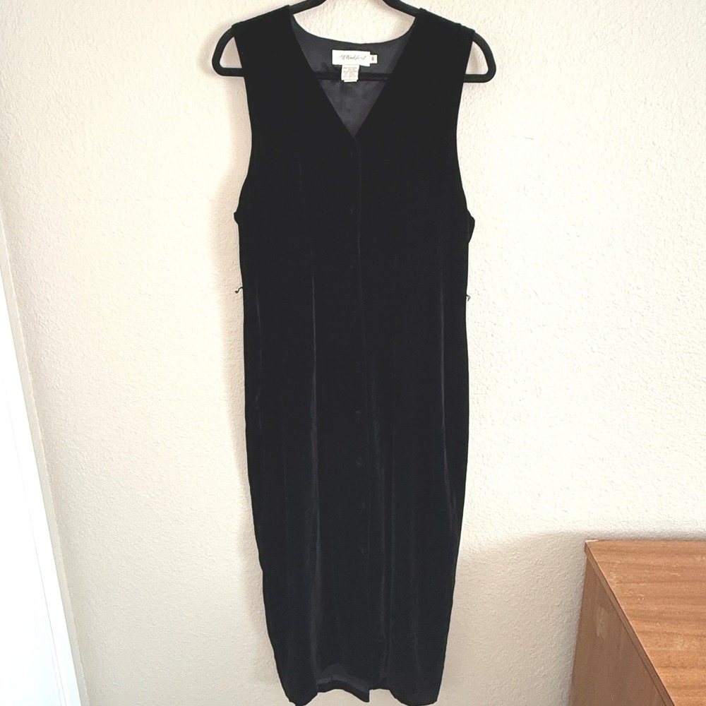 Vintage 90s Gothic Fairy Grunge Silk Velvet Button Front Midi Dress Womens 8